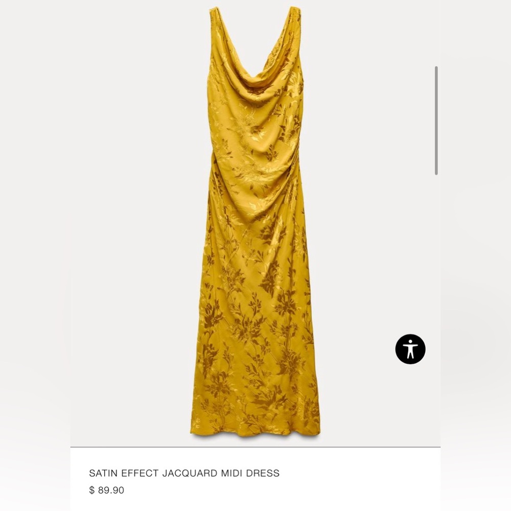 ZARA FW24 Gold Satin Effect Jacquard Midi Dress
